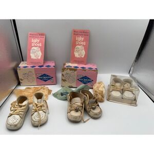Vintage Wee Walker Baby Shoes Lot 3 Pairs White Leather Original Boxes Booklets